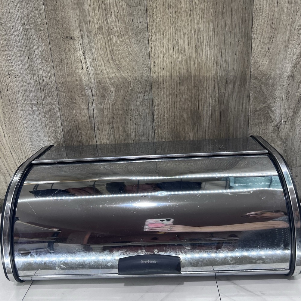Brabantia William Sonoma Roll Top Bread Box, Brilliant Stainless 17.5"
